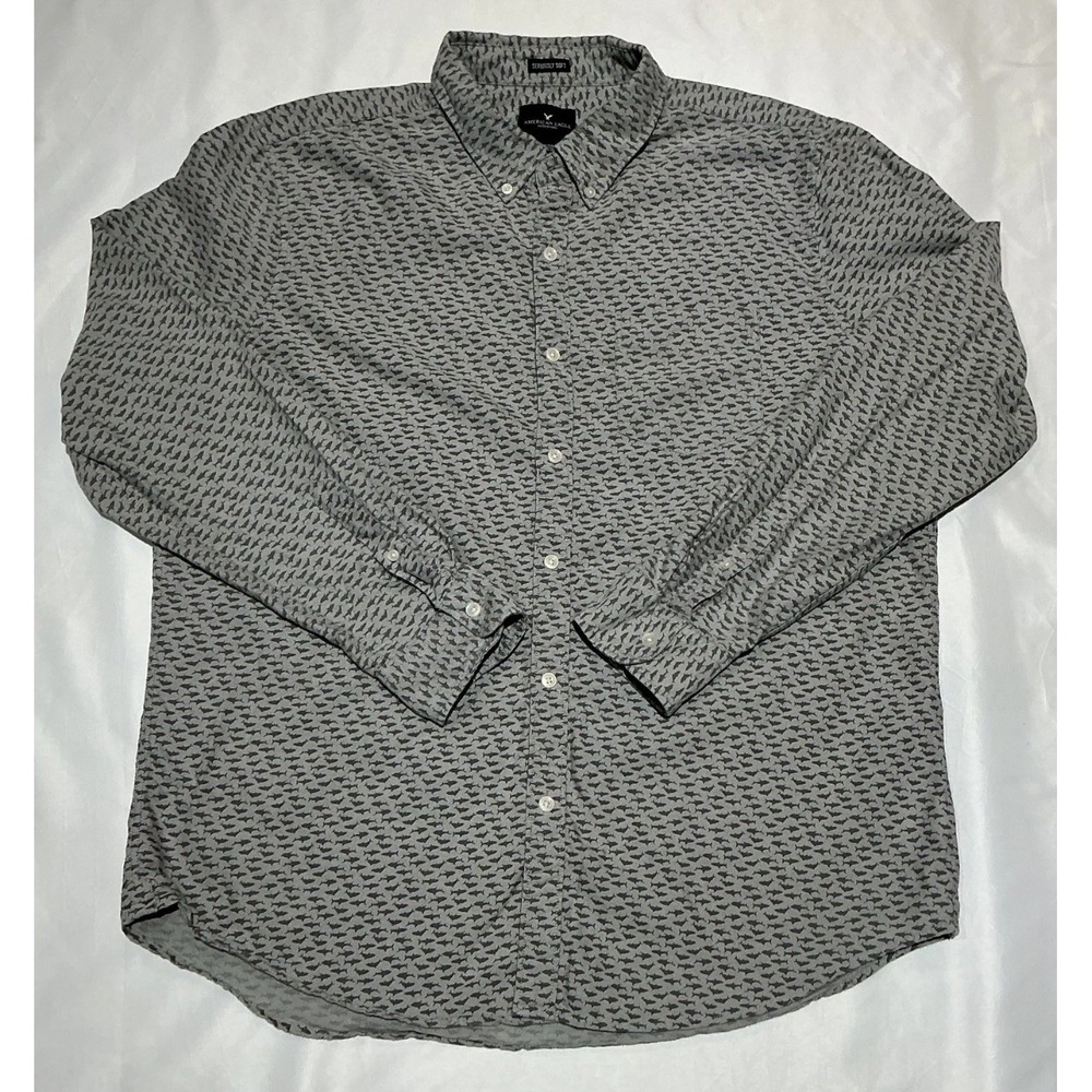 American Eagle Shirt Mens XL Gray Shark All Over Seriously Soft Cotton Casual